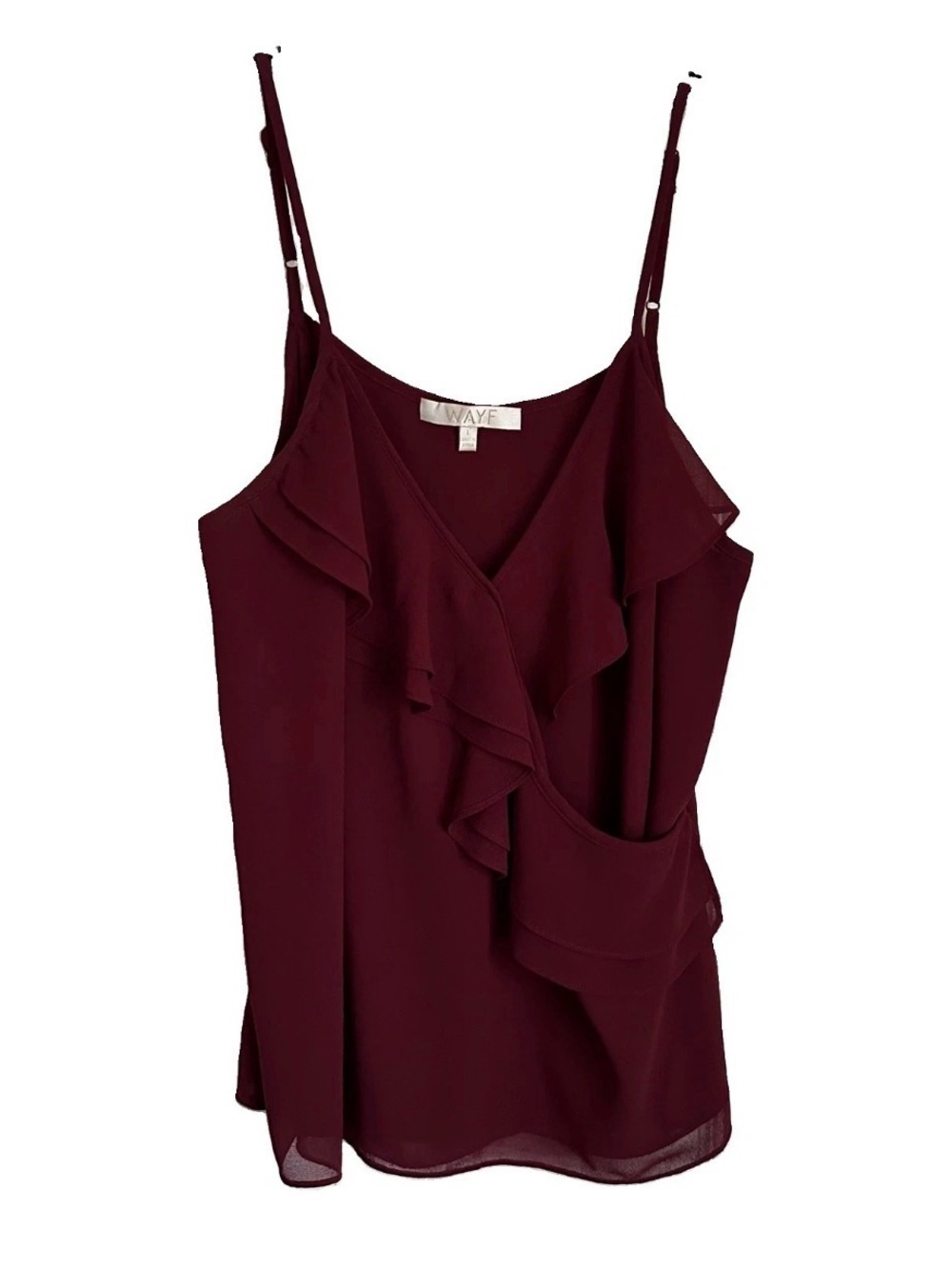 WAYF Tank Top Womens L Burgundy Ruffle Chiffon Strappy Blouse Feminine Flowy